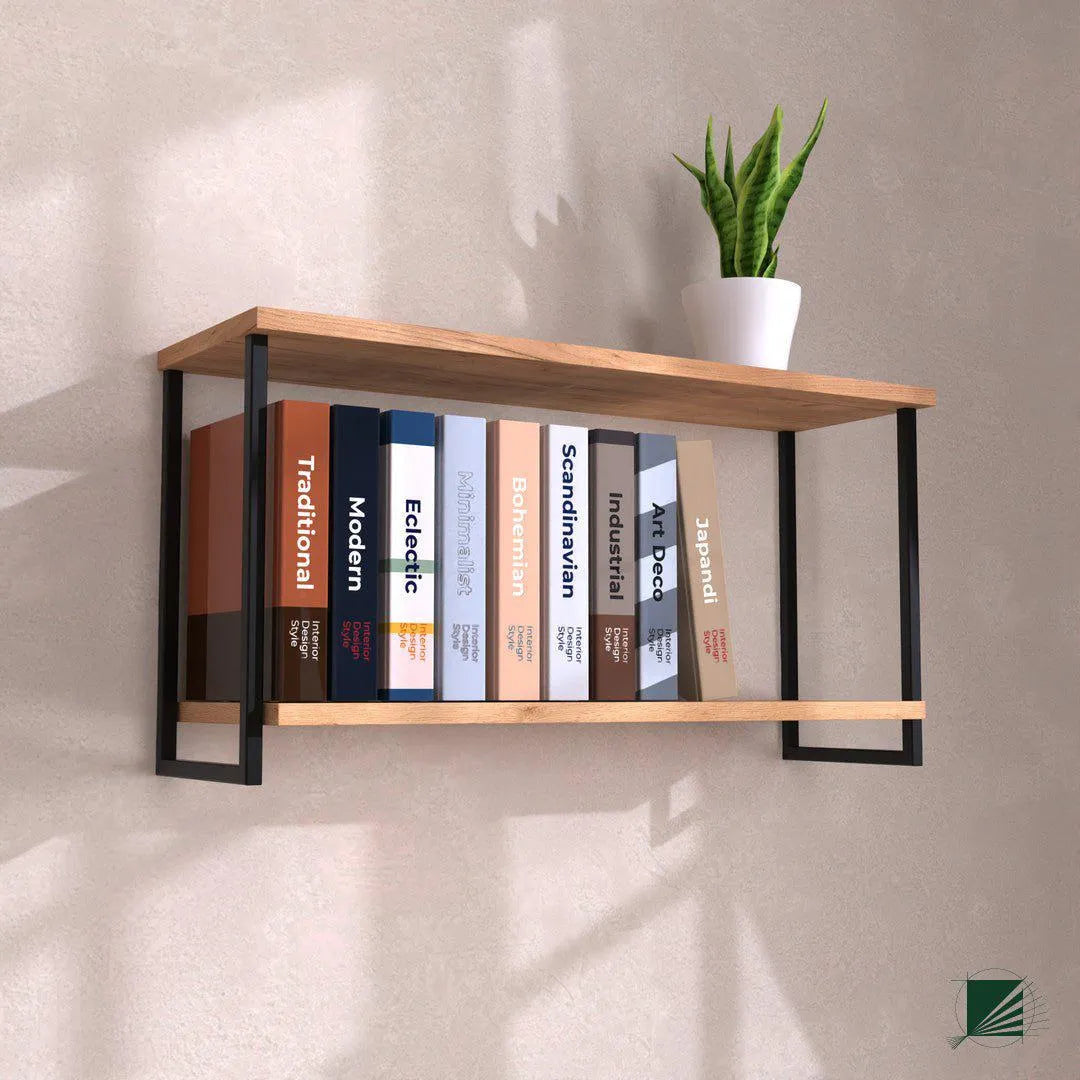 Shelve LOFT Oak Black filled with books DecorMania.eu